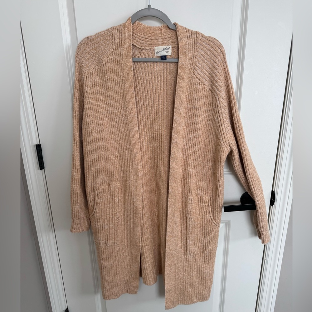 Universal Thread Ribbed Open-Front Cardigan in Beige-Tan/Orange